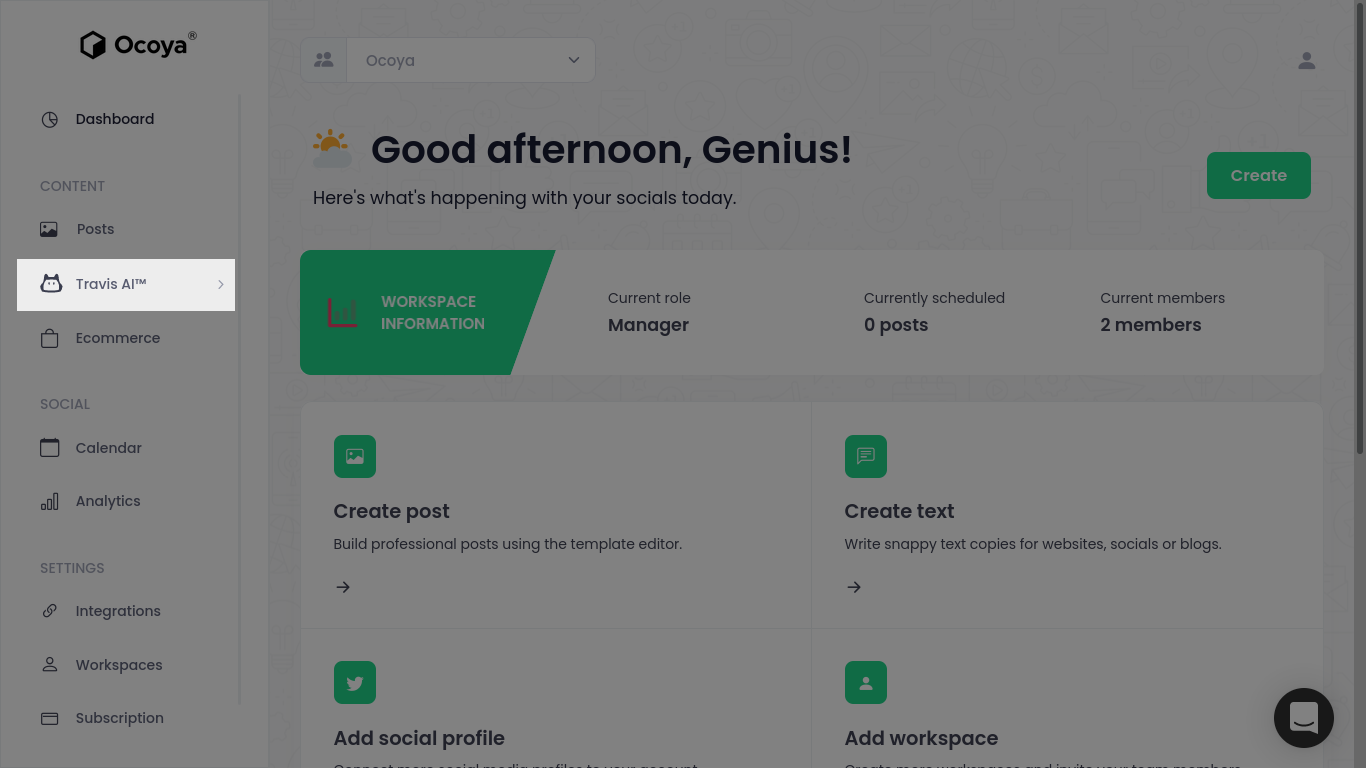 Let Ocoya generate tweet ideas with Travis AI