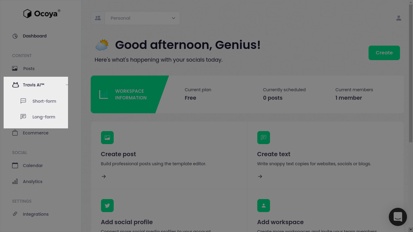 Generate unique content ideas with Ocoya's Travis AI
