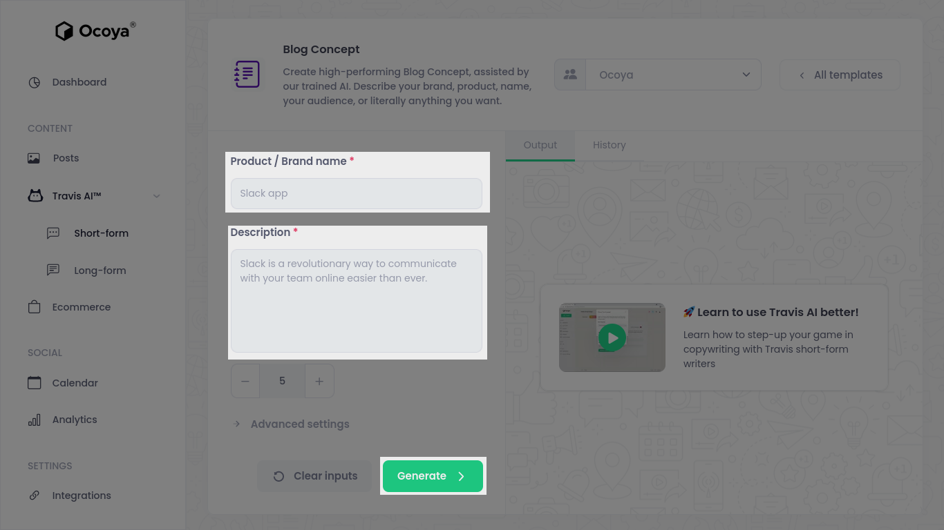 Let Ocoya generate content ideas for you - the last step