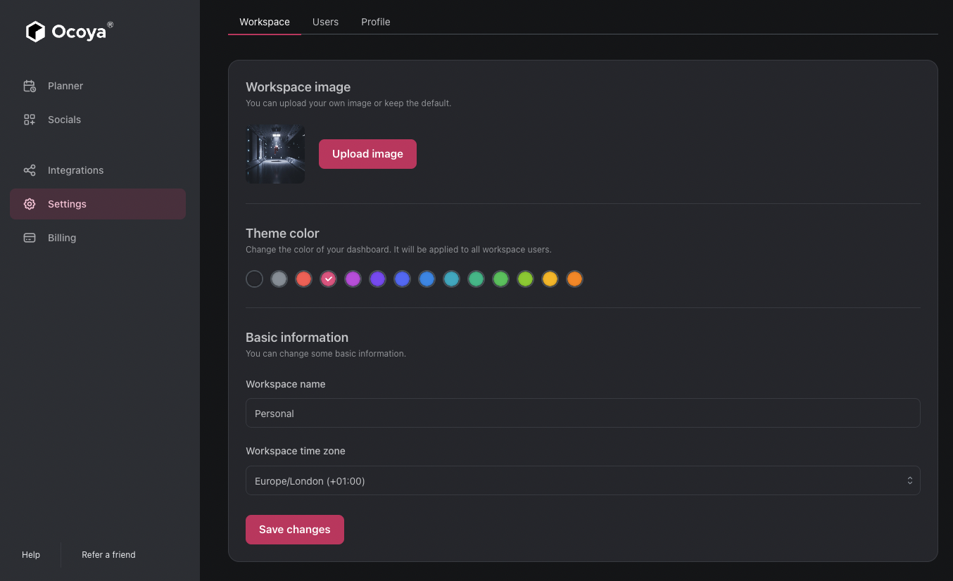 Choose your own color theme in Ocoya v3.0