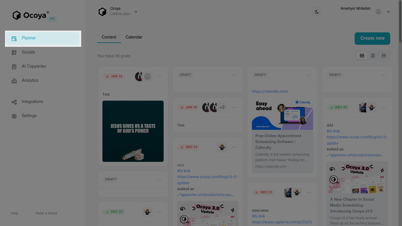 Ocoya's planner lets you schedule posts in advance