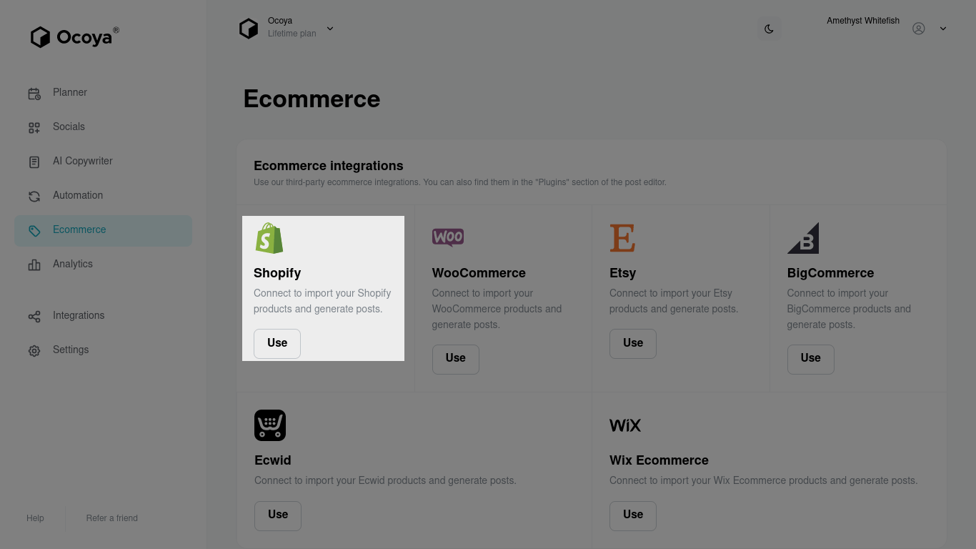 Use Shopify on Ocoya