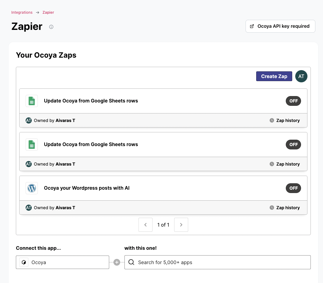 Ocoya Zapier integration